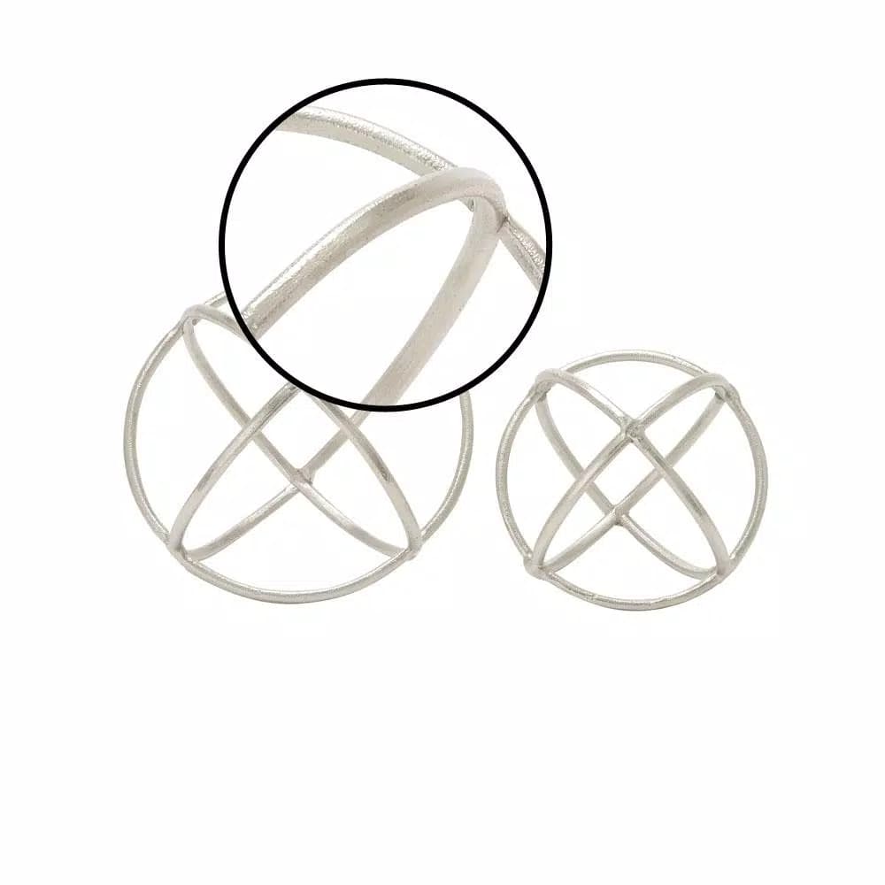 LITTON LANE Silver Nickel Aluminum Ring Decorative Orbs, Set of 2 - Modern Geometric Sculptures
