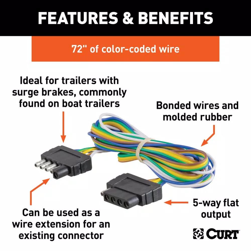 CURT 5-Way Flat Trailer Connector Kit with 72" Color-Coded Wires