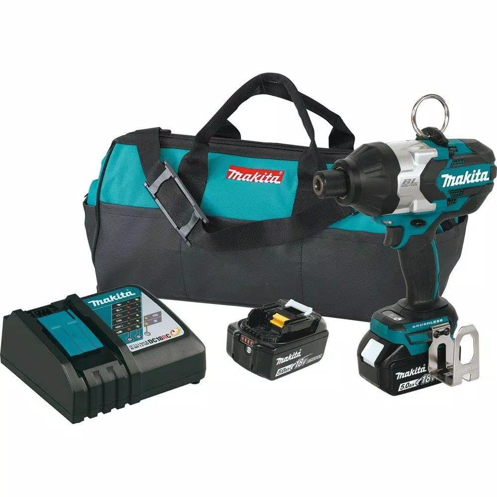 Makita 18V LXT Brushless High Torque 7/16 in. Hex Chuck Impact Wrench Kit w/ (2) 5.0Ah Batteries & Charger