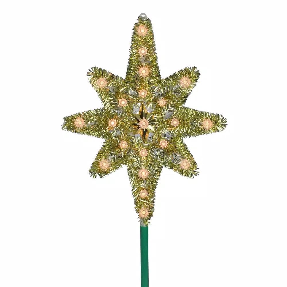 Northlight 21 in. Gold Tinsel Star of Bethlehem Christmas Tree Topper with Clear Mini Lights