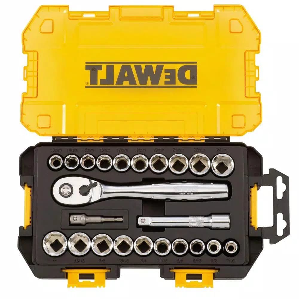 DEWALT 23-Piece 1/2 in. Drive Deep Socket Set with 72-Tooth Ratchet and Lockable Case