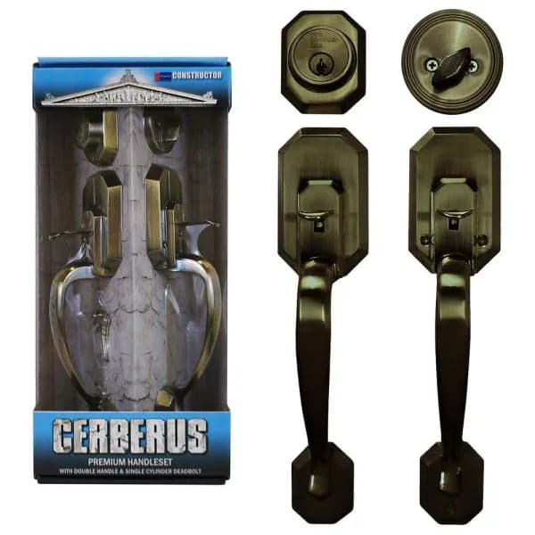 Constructor Cerberus Entry Door Handleset with Single Cylinder Deadbolt - Antique Bronze