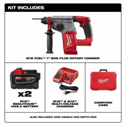 Milwaukee M18 FUEL 1 in. SDS-Plus Rotary Hammer Kit with (2) 9.0 Ah Batteries and Rapid Charger thumbnail 2