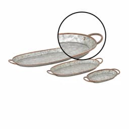LITTON LANE Farmhouse Hammered Gray Galvanized Iron and Copper Oval Decorative Trays, Set of 3 thumbnail 3