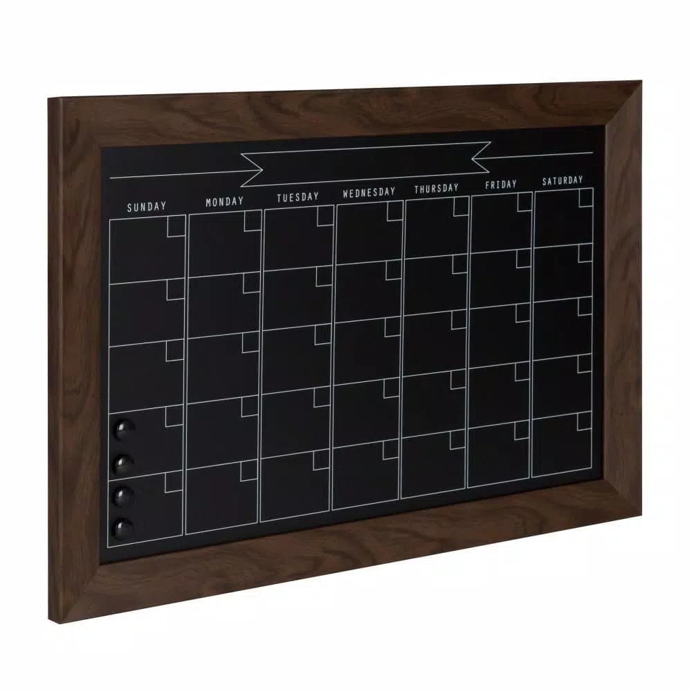 DesignOvation Beatrice Chalkboard Monthly Magnetic Calendar Memo Board, Framed Wall Organizer