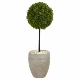Nearly Natural 3 ft. Artificial Boxwood Ball Topiary Tree in Sand Colored Oval Planter thumbnail 1