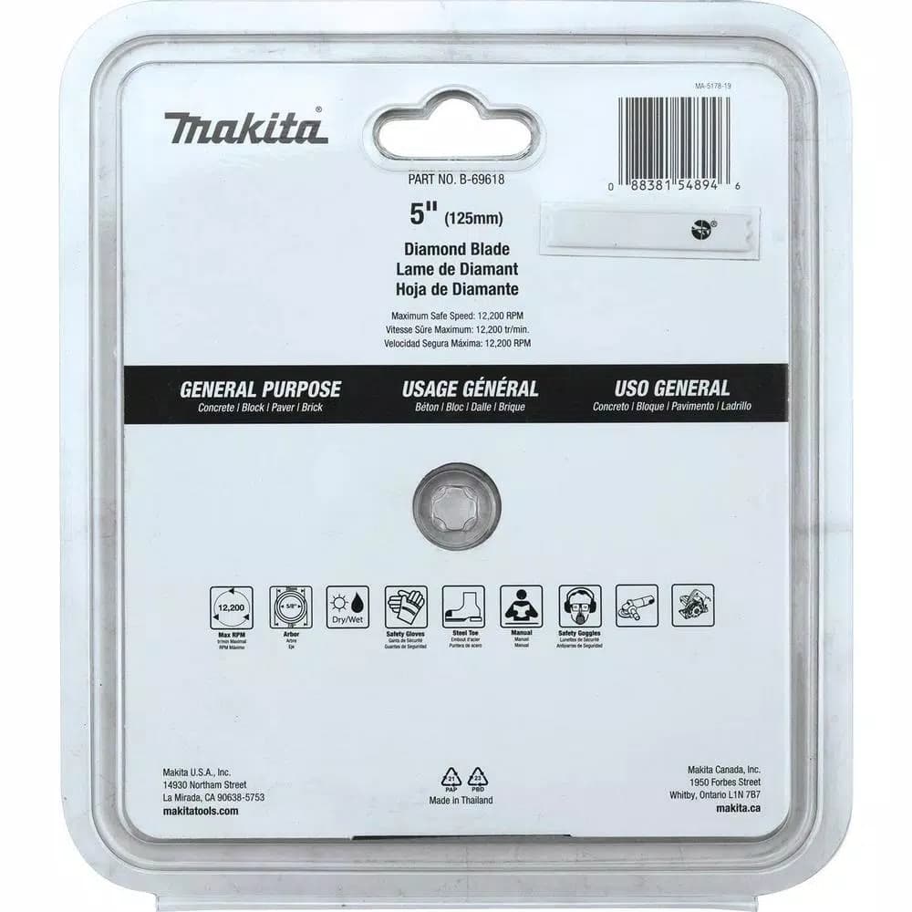 Makita 5 in. Segmented Rim Diamond Blade for Masonry, Brick, and Concrete