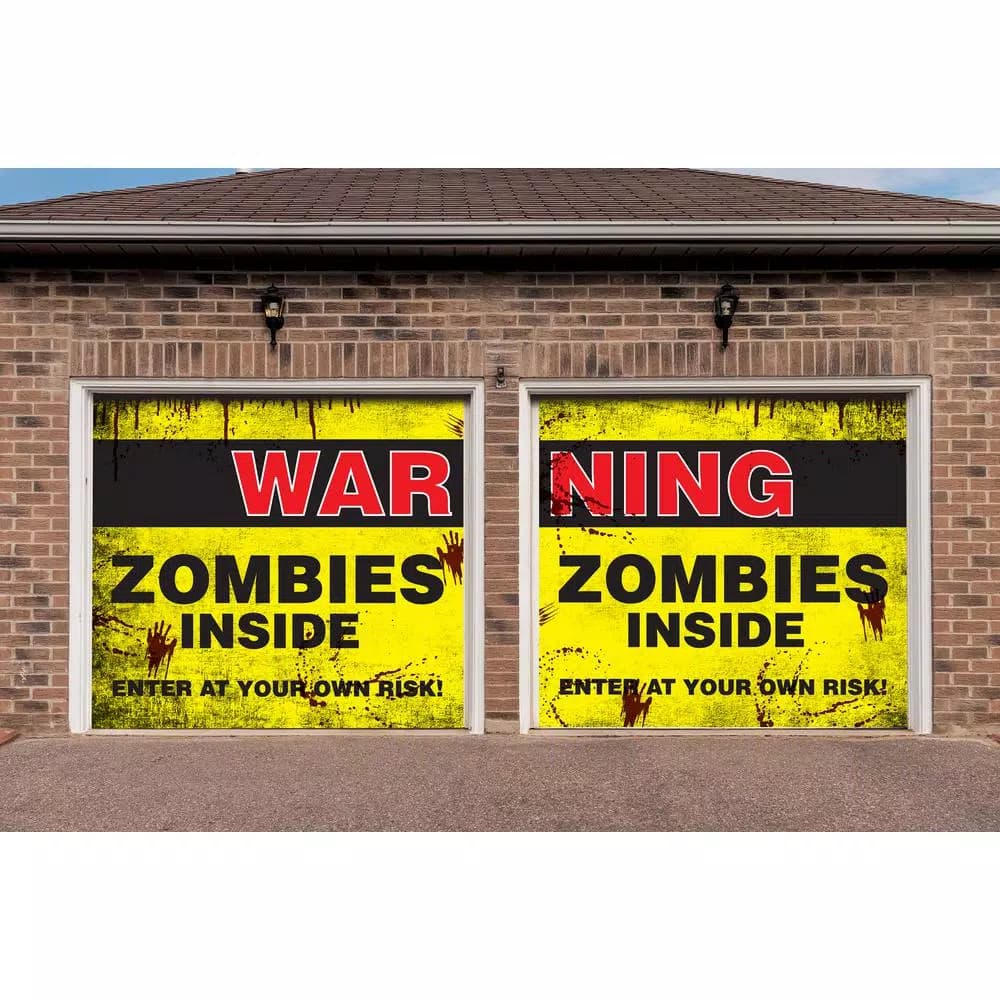 My Door Decor 7 ft. x 8 ft. Zombies Inside Halloween Garage Door Banner Mural