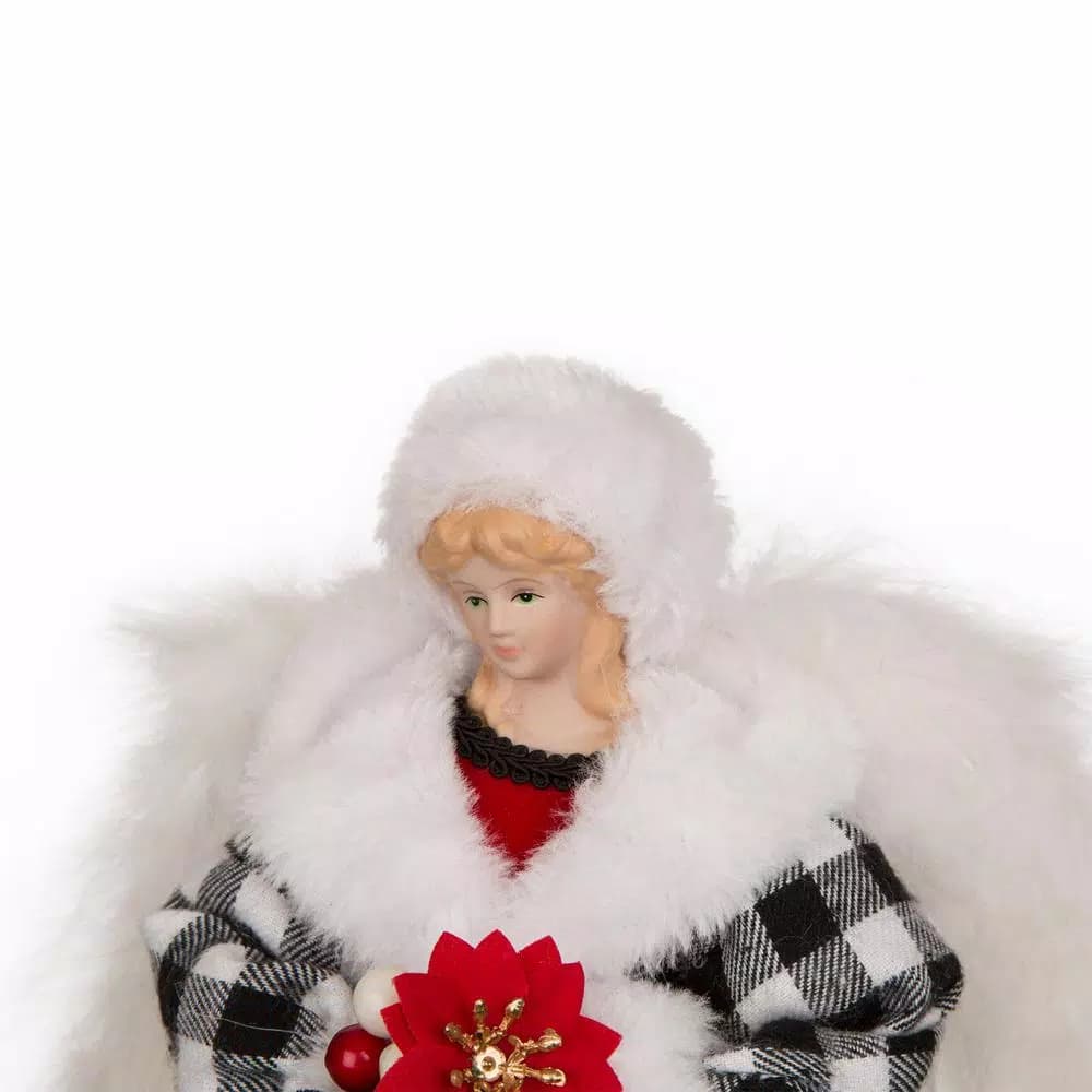 Glitzhome 12 in. Black and White Plaid Angel Tree Topper - 3D Figurine