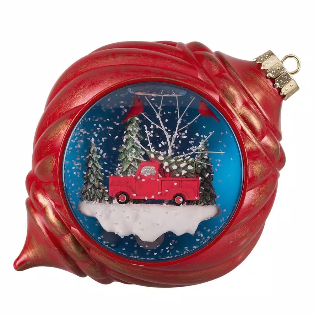 Haute Decor Snowburst 5.5 in. Nostalgic Animated Christmas Snow Globe Ornament with LED and Timer