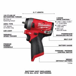 Milwaukee M12 FUEL 1/4 in. Stubby Brushless Cordless Impact Wrench (Tool-Only) thumbnail 3