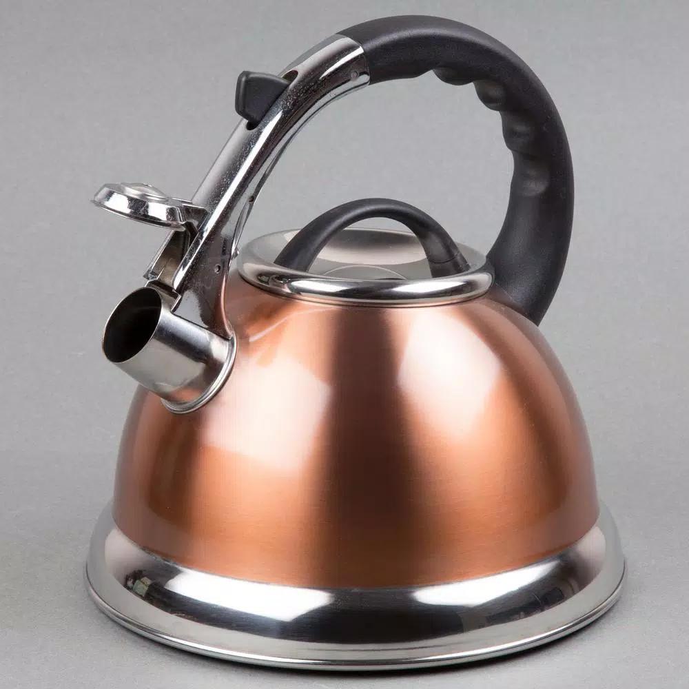 Creative Home Camille 3.0 Qt. Stainless Steel Whistling Tea Kettle with Aluminum Capsulated Bottom, Metallic Copper