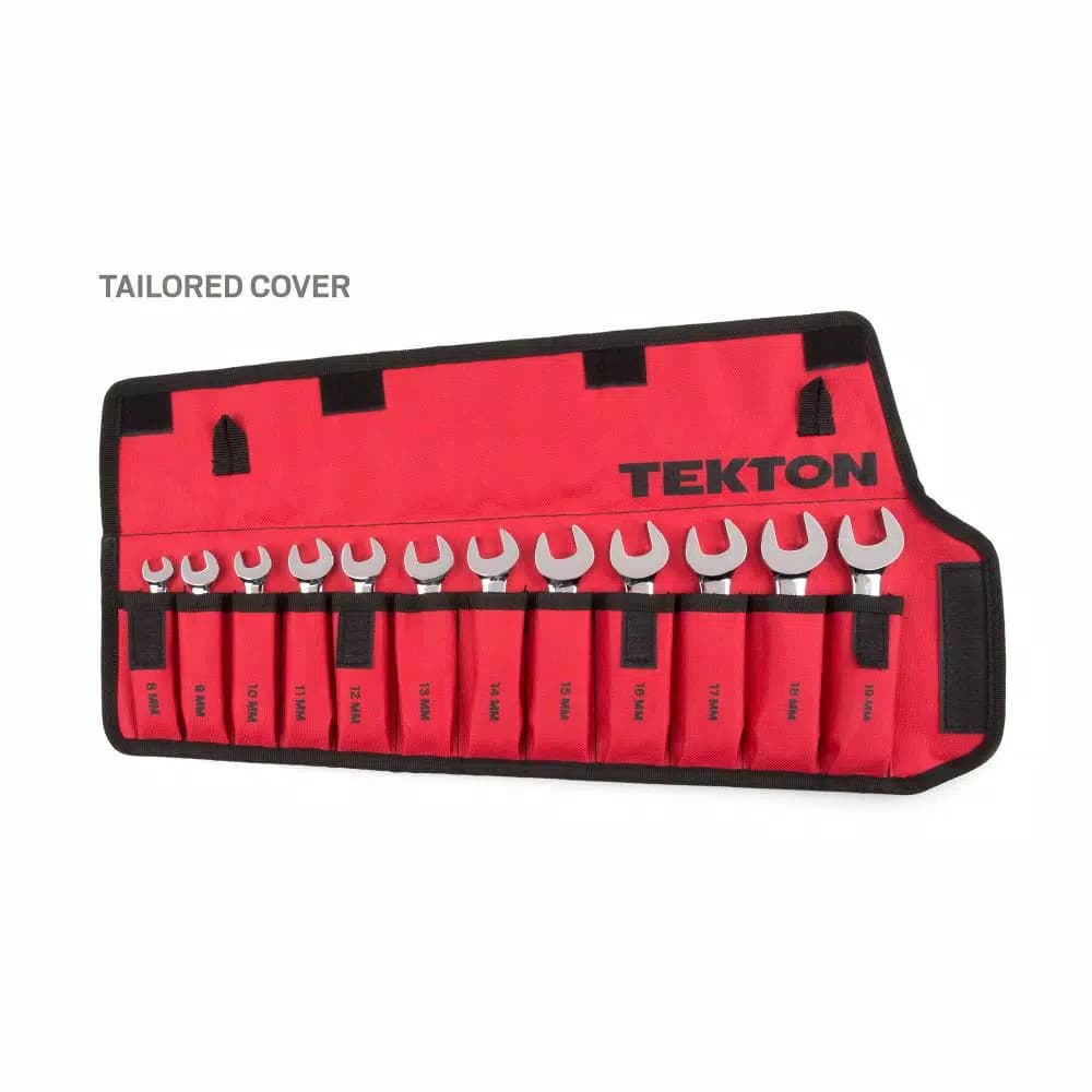 TEKTON 12-Piece Metric Stubby Combination Wrench Set, 8-19 mm with Roll-Up Pouch