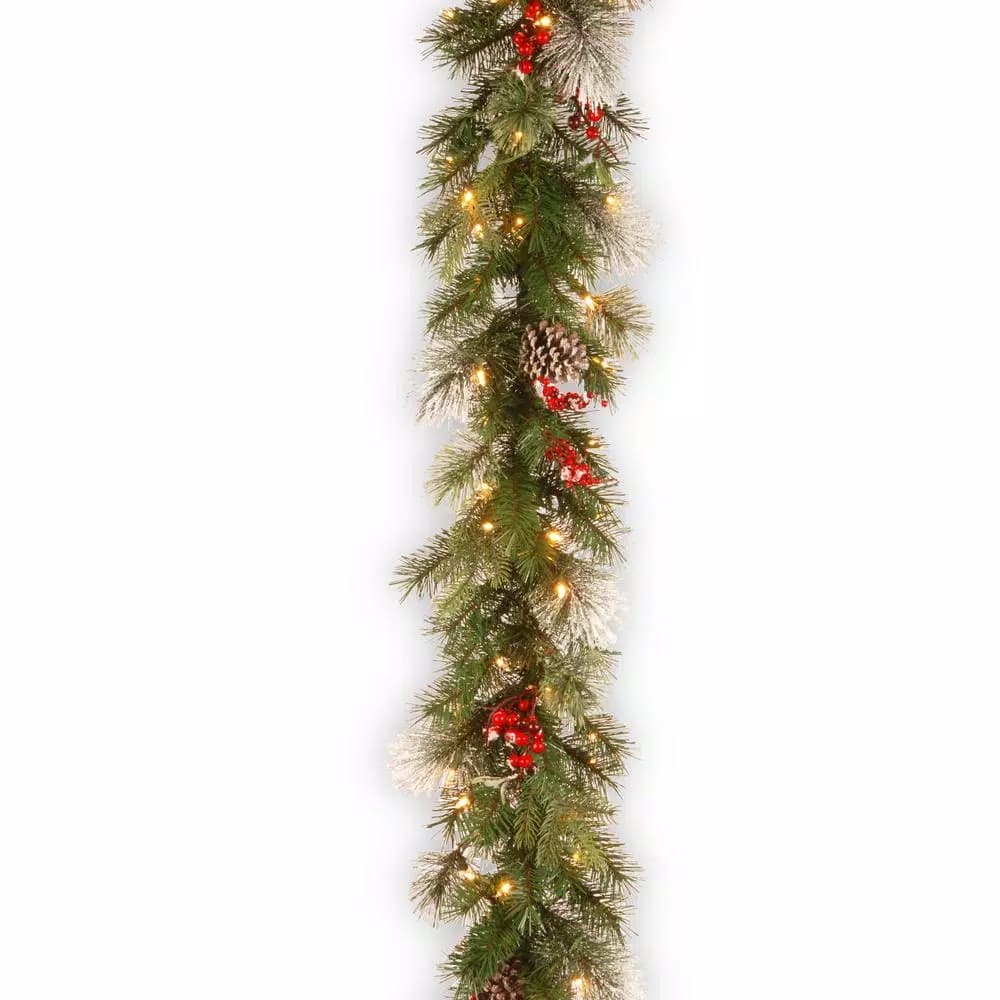 National Tree Company 9 ft. Wintry Berry Garland with 70 Clear Lights, Realistic Evergreen and Pinecones
