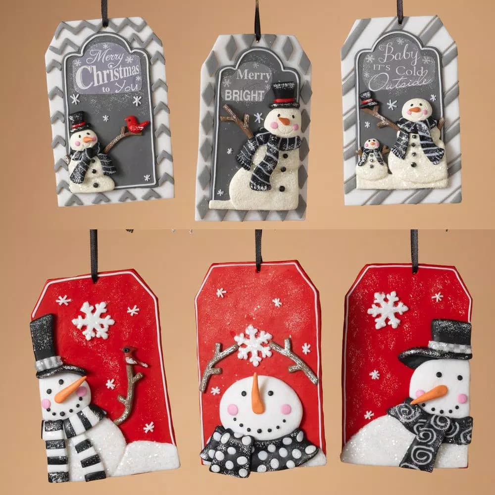 Unbranded 4 in. Clay Dough Snowman Christmas Ornament Assortment, Set of 6