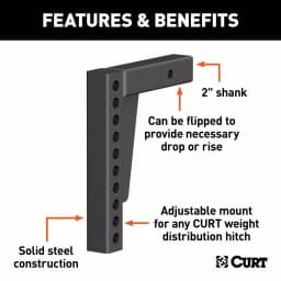 CURT Weight Distribution Shank, 2 in. Shank, 7 in. Drop, 10.5 in. Rise thumbnail 7