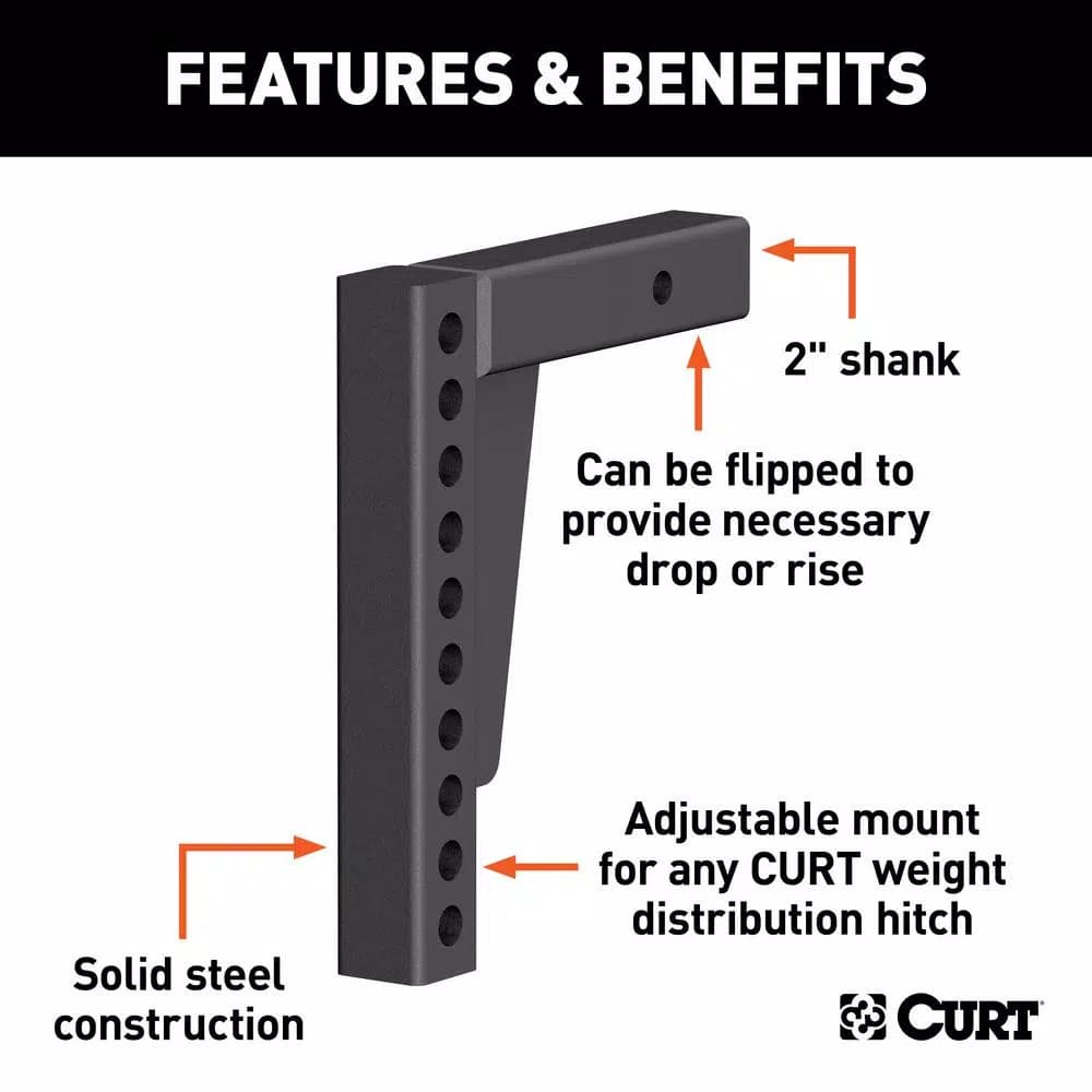 CURT Weight Distribution Shank, 2 in. Shank, 7 in. Drop, 10.5 in. Rise