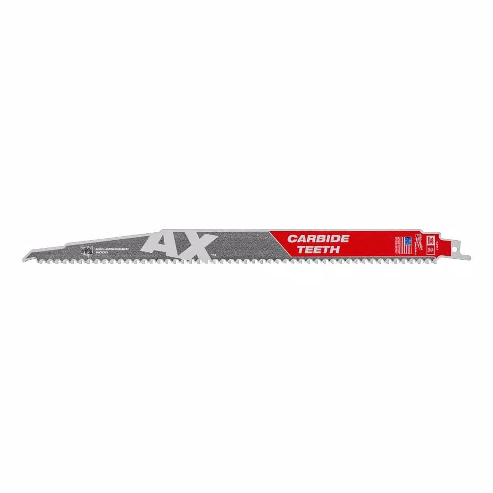 Milwaukee 12 in. 5 TPI Carbide Teeth Demolition Reciprocating Saw Blade for Nail-Embedded Wood