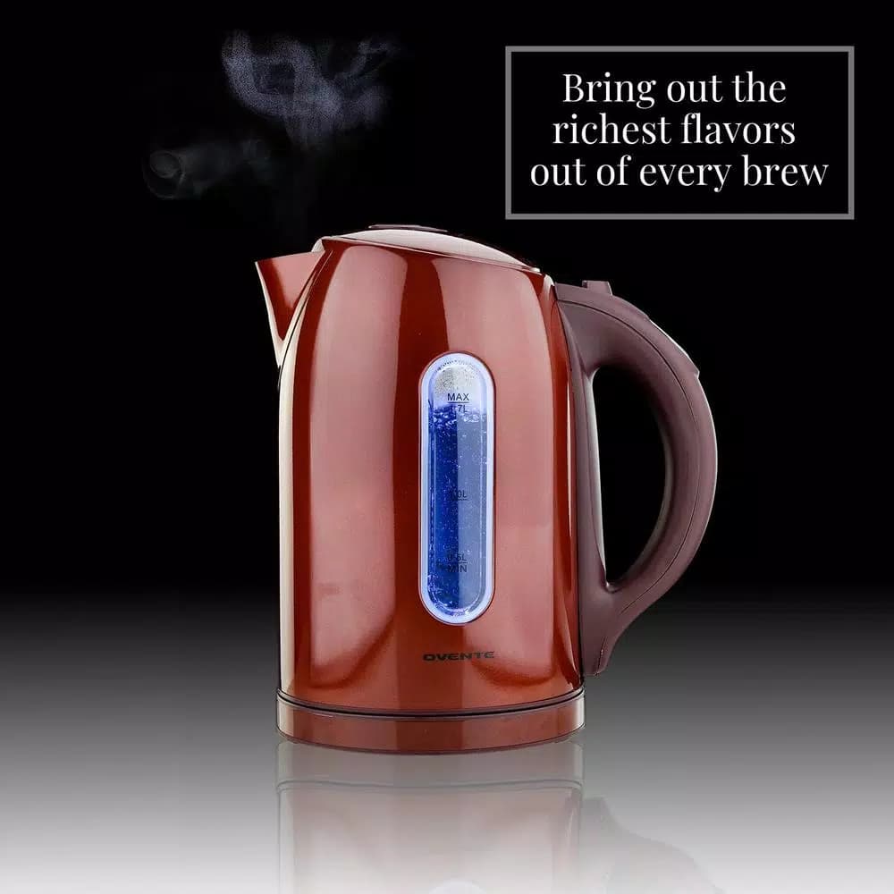 Ovente KS89BR 1.7L Electric Kettle, 5 Temperature Settings, 1100W Cordless Tea Kettle, Brown
