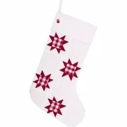 VHC Brands Emmie Farmhouse Christmas Decor 20 in. Red and White Check Cotton Patch Stocking thumbnail 1