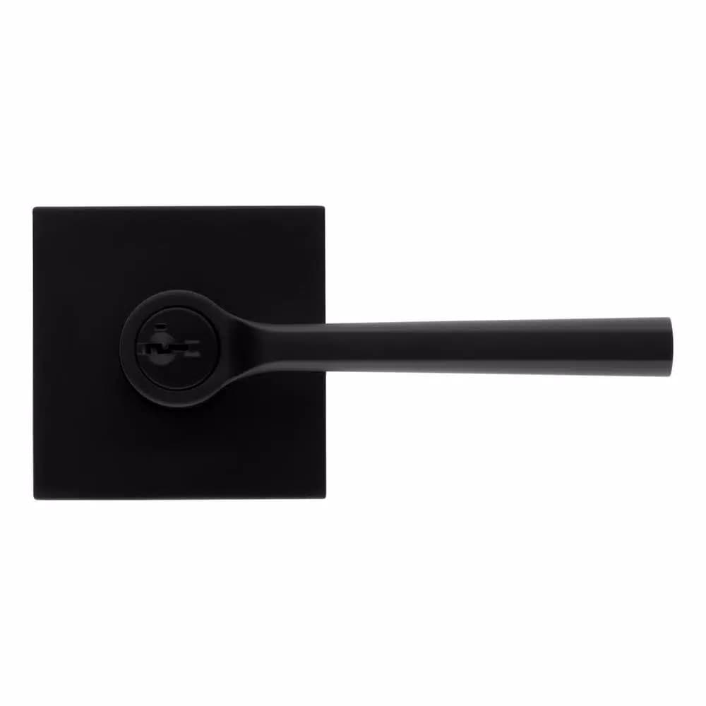Kwikset Lisbon Square Matte Black Keyed Entry Door Lever with SmartKey Security