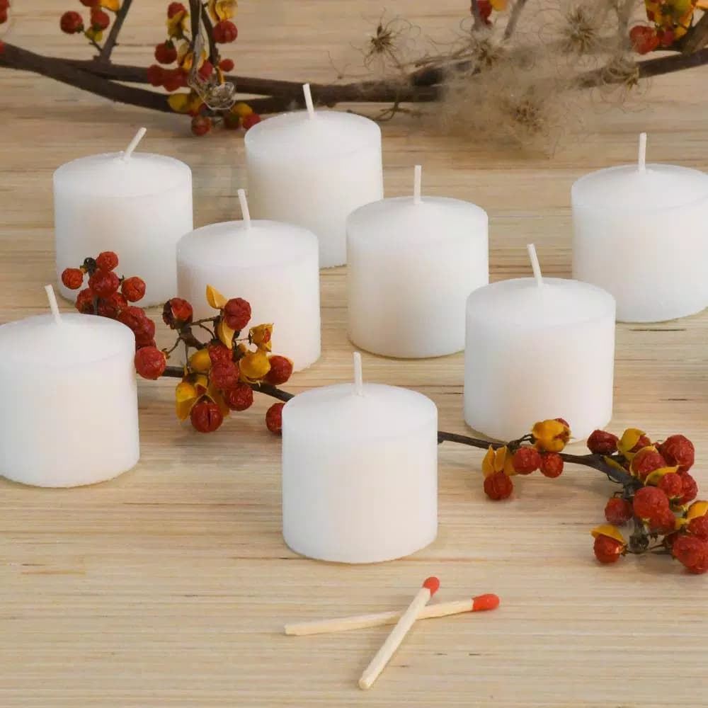 LUMABASE 72-Count White Unscented Votive Candles, 10-Hour Burn Time, Paraffin Wax