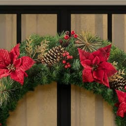 Home Accents Holiday Home Holiday Accents 48 in. Burgundy Poinsettia Mixed Pine Wreath with Berries and Gold Glitter Cedar thumbnail 4