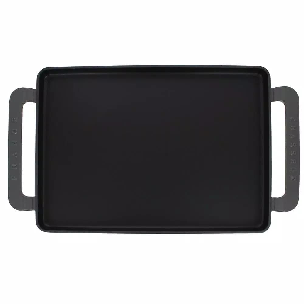 Chasseur 14-in Enameled Cast Iron Rectangular Griddle - Caviar Grey