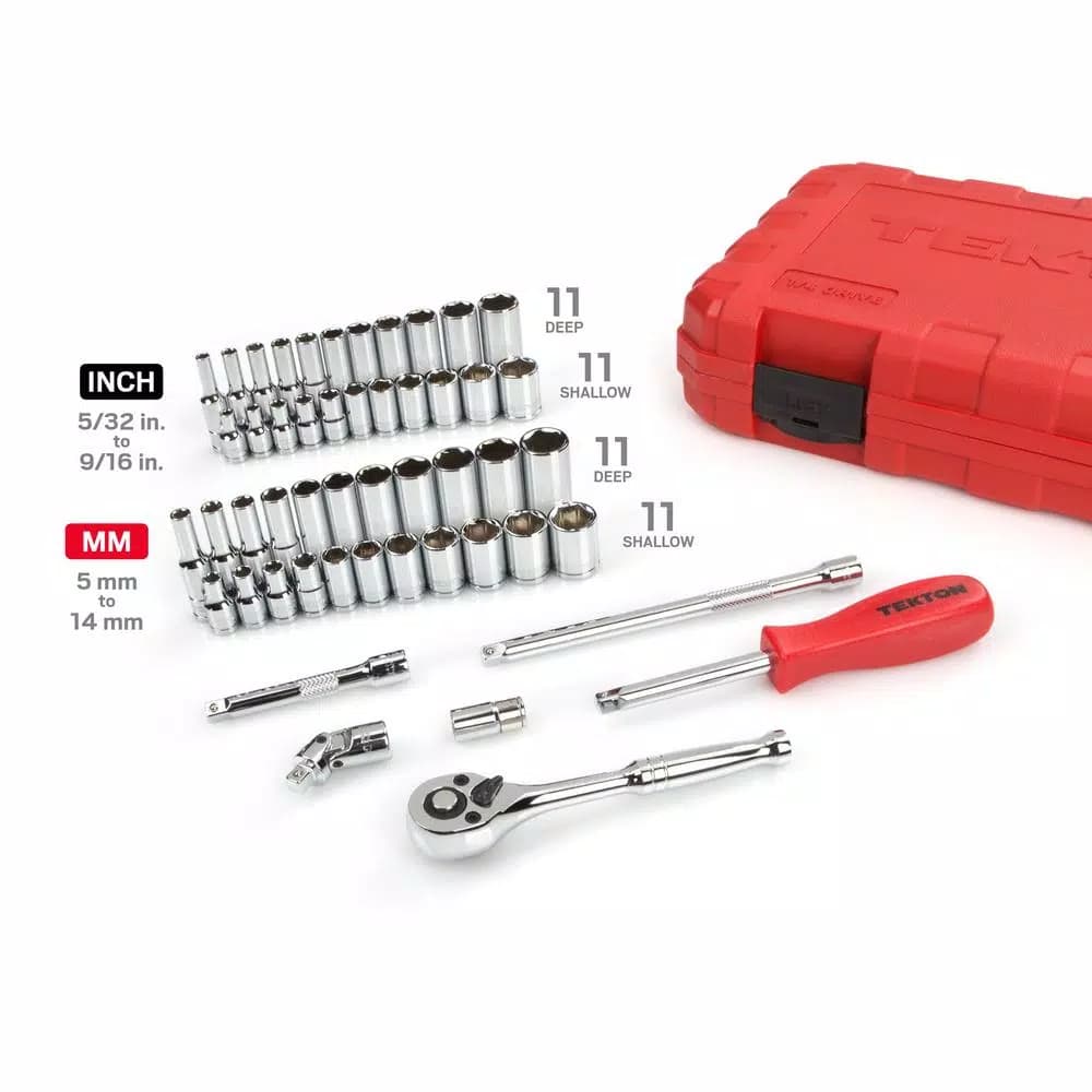 TEKTON 51-Piece 1/4 in. Drive Socket Set, SAE and Metric, Shallow and Deep Lengths