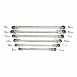 TEKTON 6-Piece Extra Long Flex-Head Ratcheting Box End Wrench Set, Metric 8-19 mm thumbnail 3