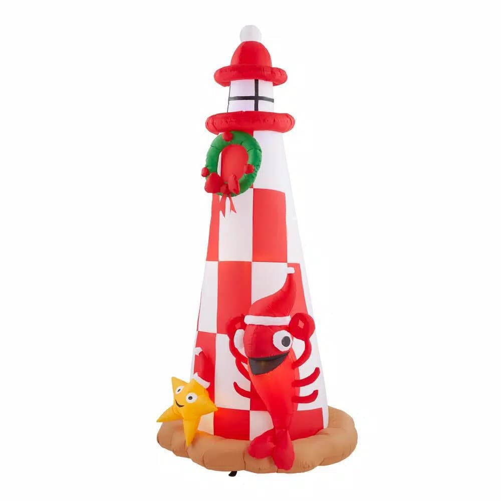 Home Accents Holiday 7.5 ft. Inflatable Lighthouse Scene with Starfish and Lobster Christmas Decoration