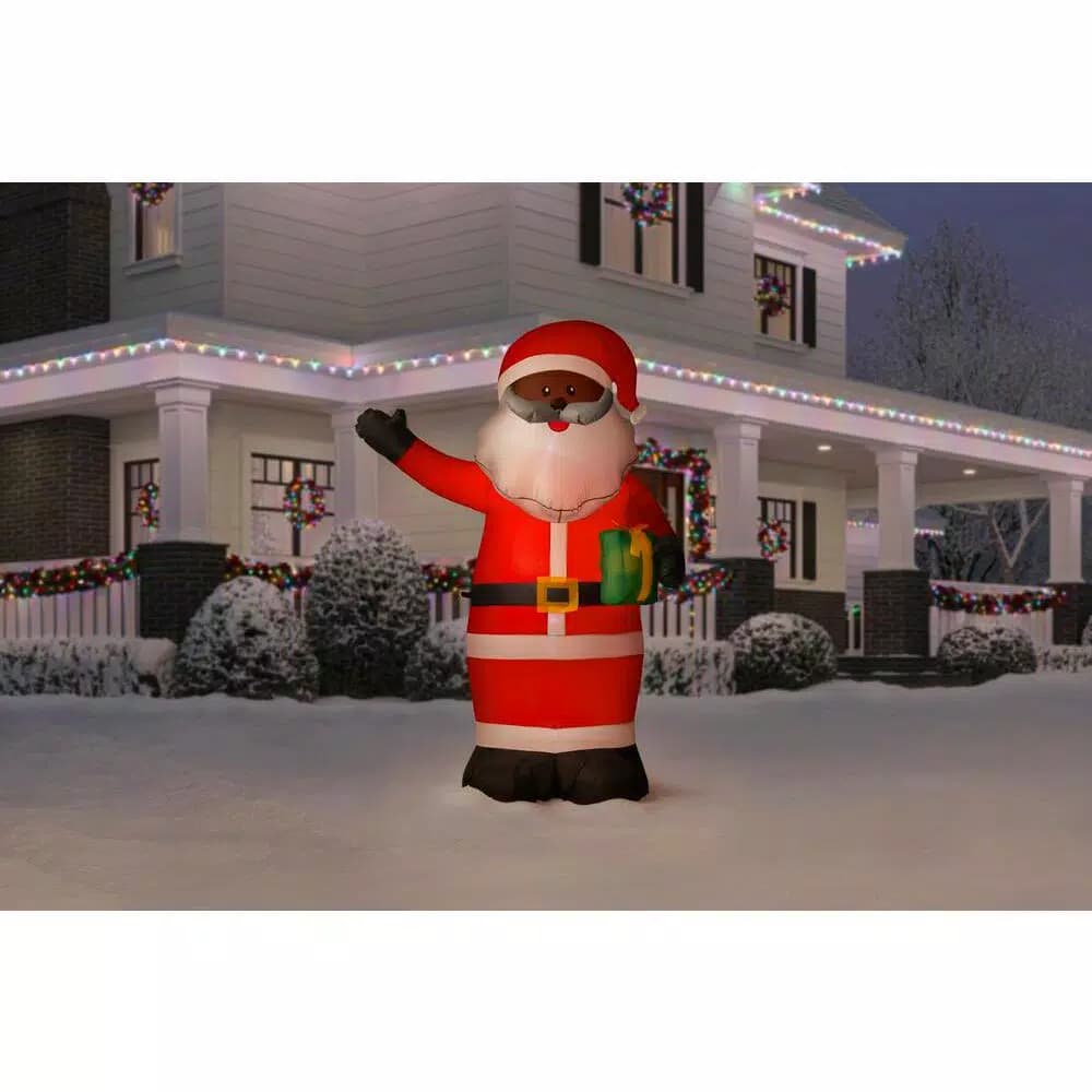 Home Accents Holiday Gemmy Airblown 6.5 ft. LED Outdoor Inflatable African-American Santa with Present