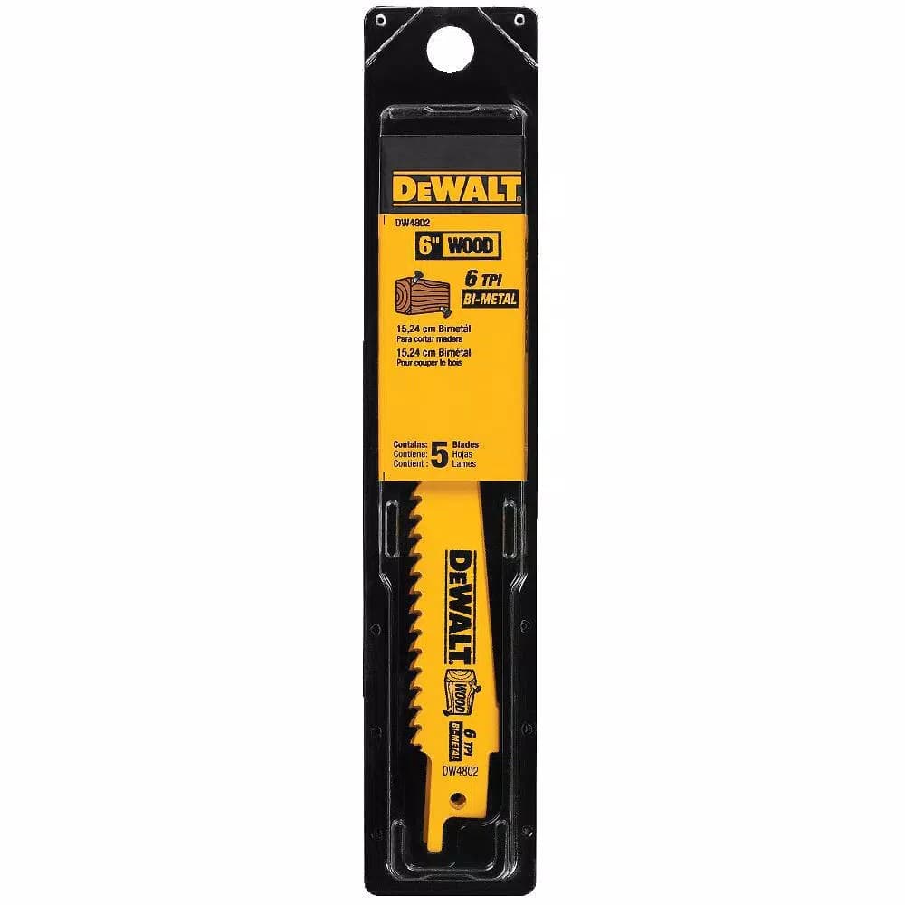 DEWALT 6 in. 6 TPI Bi-Metal Taper Back Reciprocating Saw Blade, 5-Pack