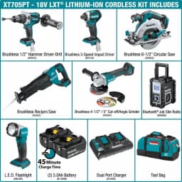 Makita 18V LXT Brushless 7-Piece Combo Kit with 5.0 Ah Batteries and Rapid Optimum Charger thumbnail 2