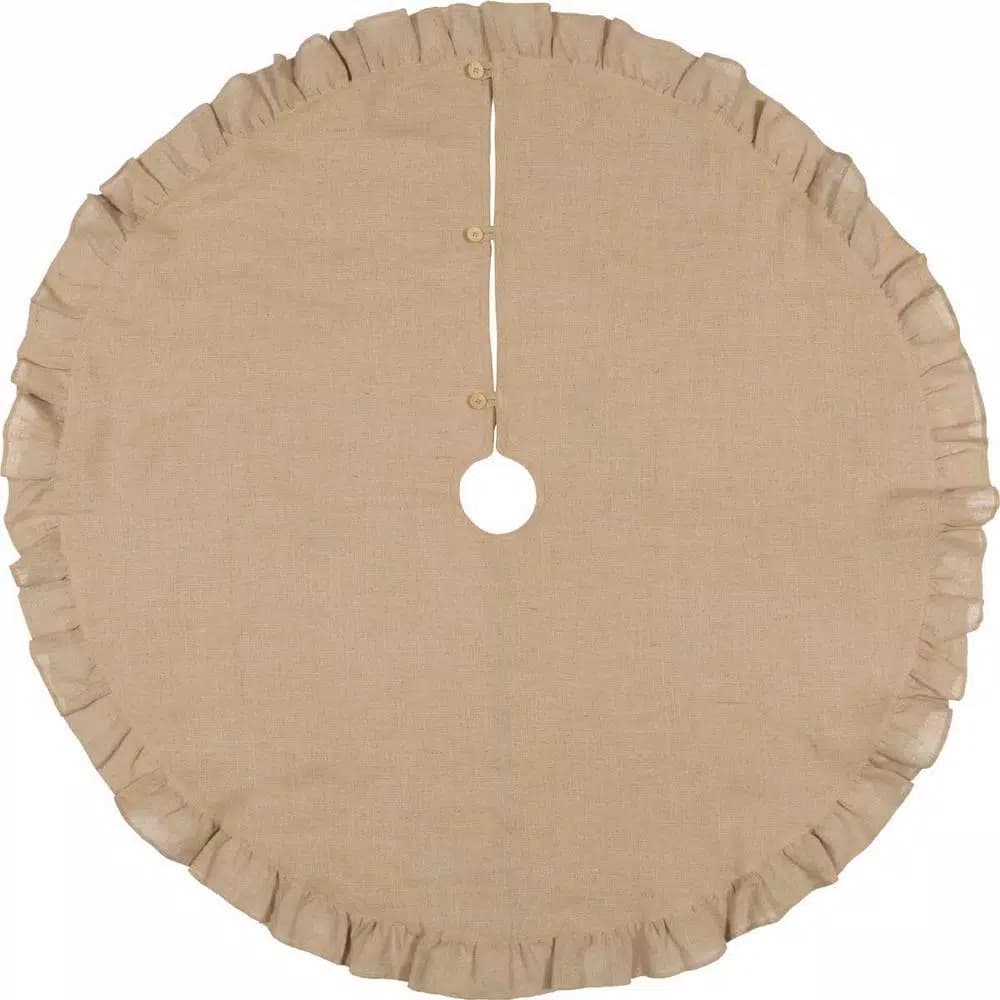 VHC Brands 55 in. Jute Burlap Natural Tan Rustic Holiday Tree Skirt with Flannel Lining
