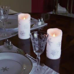 LUMABASE 6 in. Silver Snowflake Flameless LED Pillar Candles, Set of 2 thumbnail 4