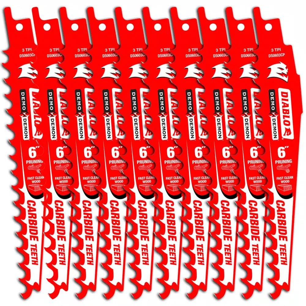 Diablo Demo Demon 6 in. Carbide Pruning and Clean Wood Reciprocating Saw Blades, 10-Pack