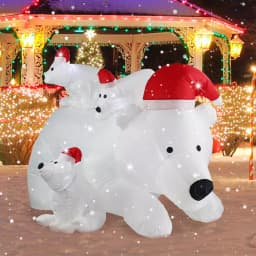 JOYDECOR 6 ft. Polar Bear Family Christmas Inflatable with LED Lights and Red Santa Hats thumbnail 6