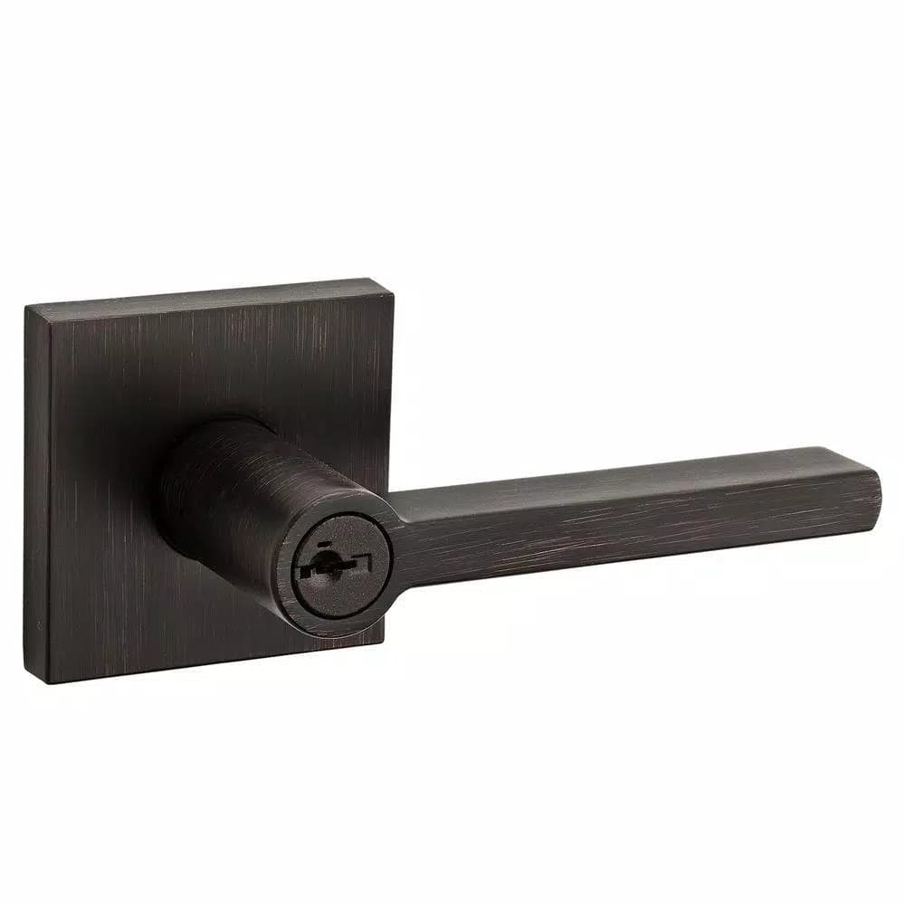 Kwikset Halifax Square Entry Door Lever, Venetian Bronze, SmartKey Security
