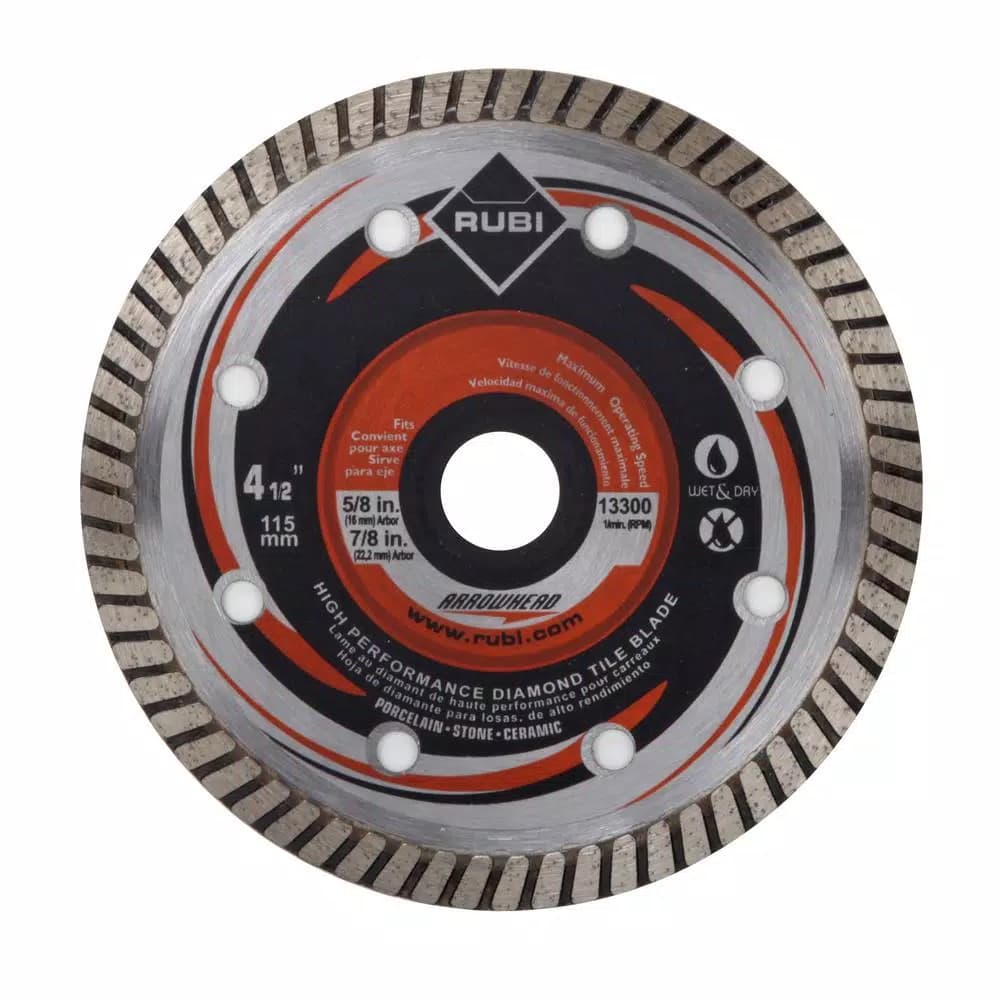Rubi 4.5 in. Premium Arrowhead Diamond Turbo Rim Blade for Wet and Dry Tile, Porcelain, and Stone Cutting