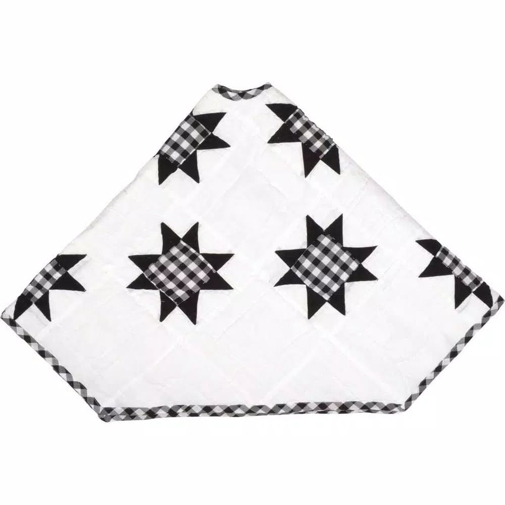 VHC Brands Emmie 48 in. Black and White Patchwork Christmas Tree Skirt, Hand-Quilted Cotton