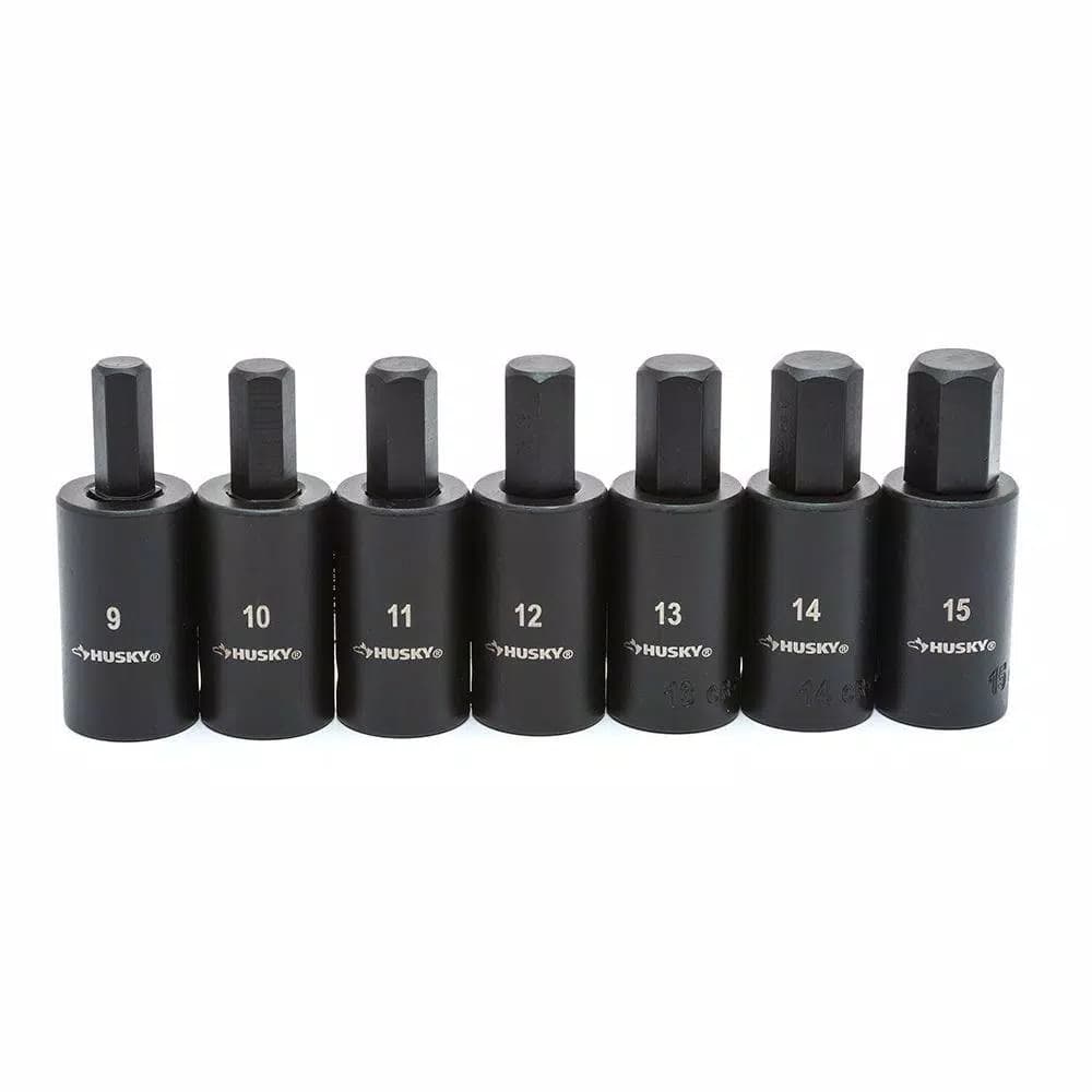 Husky 1/2 in. Drive Metric Hex Bit Impact Socket Set, 7-Piece