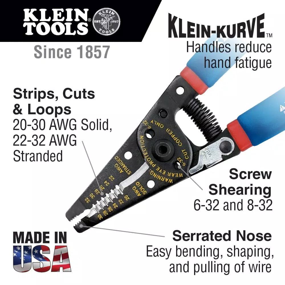 Klein Tools Klein-Kurve 7-1/8 in. Wire Stripper and Cutter for 20-30 AWG Solid & 22-32 AWG Stranded Wire