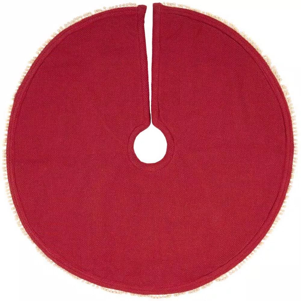 VHC Brands 21 in. Gretchen Cherry Red and Creme Check Farmhouse Christmas Mini Tree Skirt
