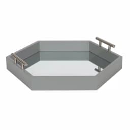 Kate and Laurel Lipton Gray Hexagon Decorative Tray with Mirrored Base and Polished Metal Handles thumbnail 1