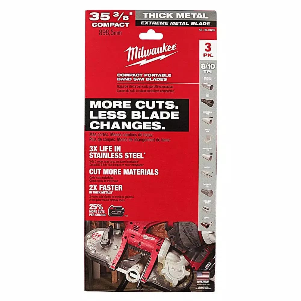 Milwaukee 35-3/8 in. Extreme Thick Metal 8/10 TPI Band Saw Blades, 3-Pack