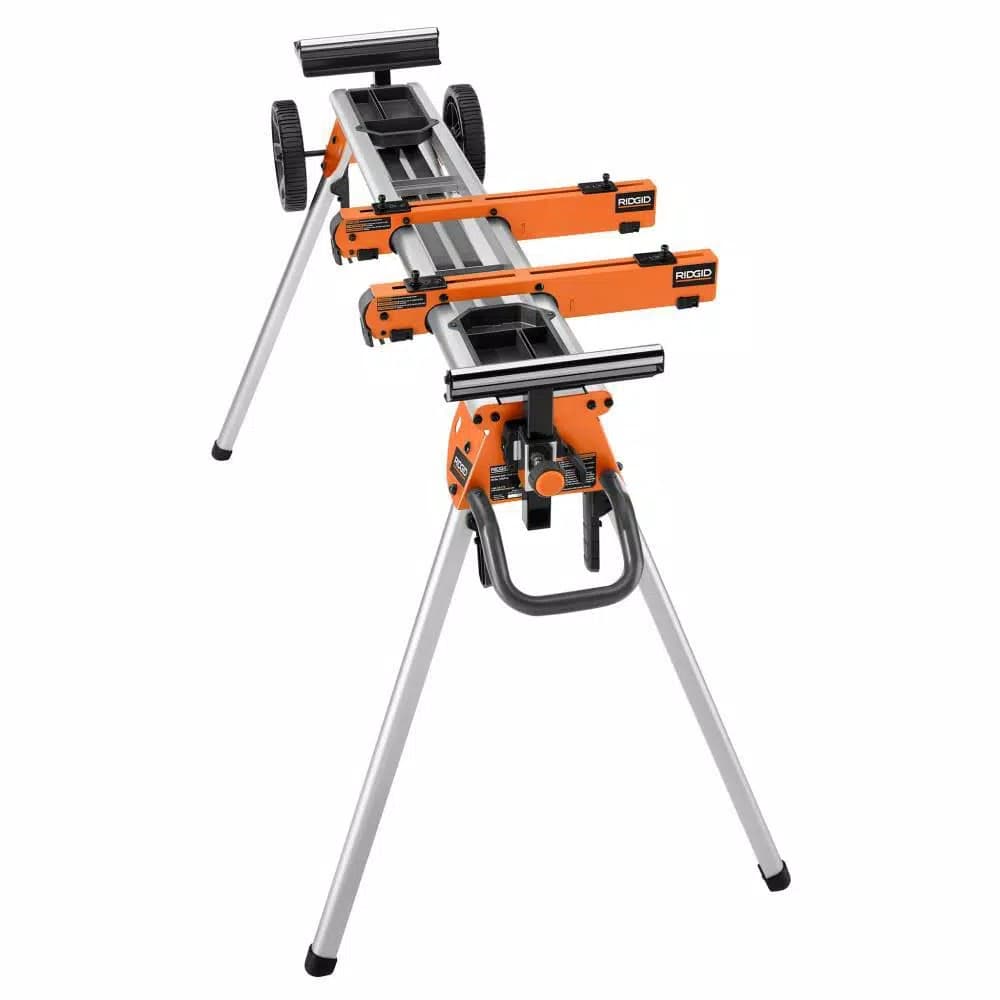 RIDGID 10 in. 15 Amp Dual Miter Saw with LED Cut Line and Professional Compact Miter Saw Stand Combo