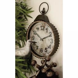 LITTON LANE Rustic Distressed Round Analog Wall Clock with Corrugated Iron Frame thumbnail 1