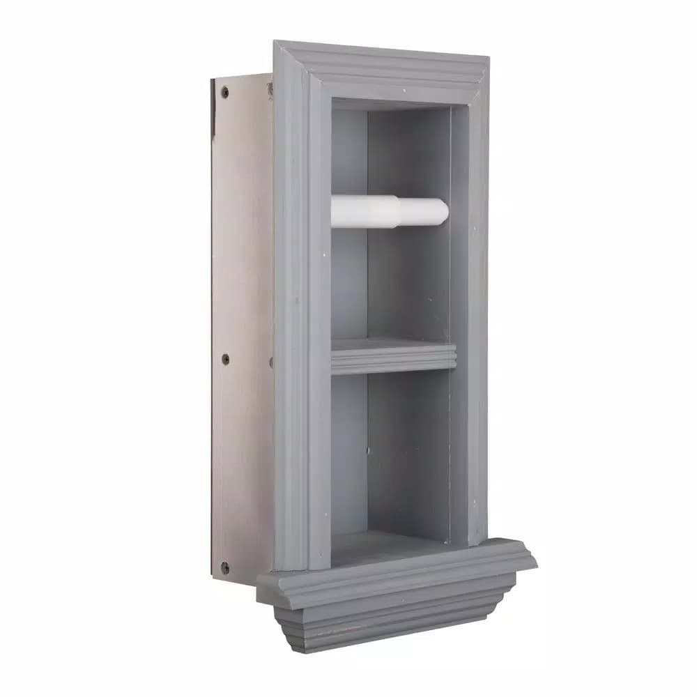 Unbranded Newton Recessed Toilet Paper Holder with Ledge Frame, Solid Pine, Gray