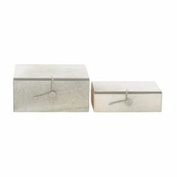 LITTON LANE Natural Reflections Gray Real Leather Hide and Wood Decorative Box Set of 2 thumbnail 3